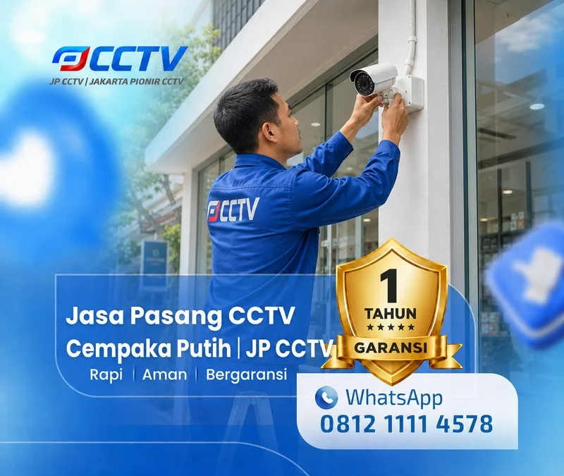 Teknisi JP CCTV melakukan pemasangan kamera CCTV di Cempaka Putih