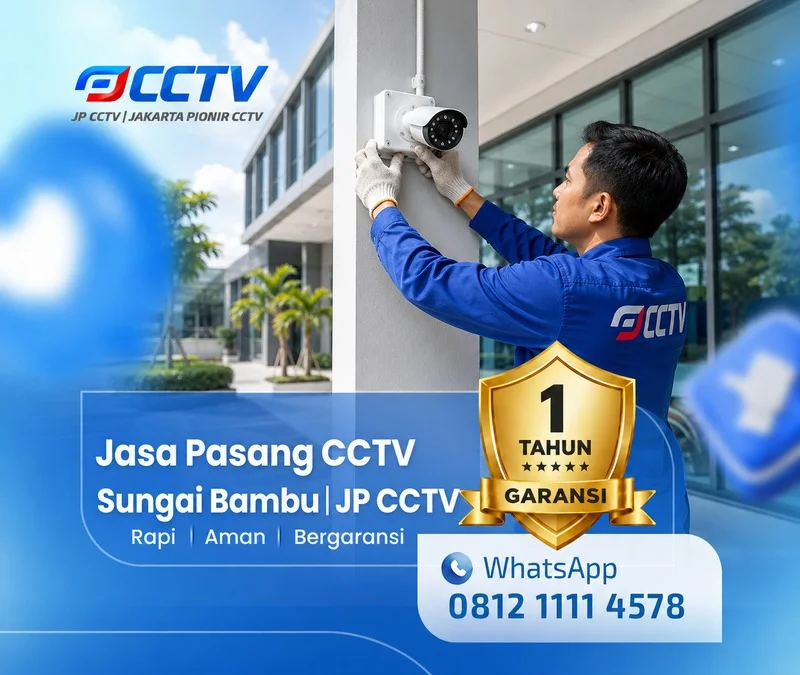 Teknisi JP CCTV melakukan pemasangan kamera CCTV di Sungai Bambu