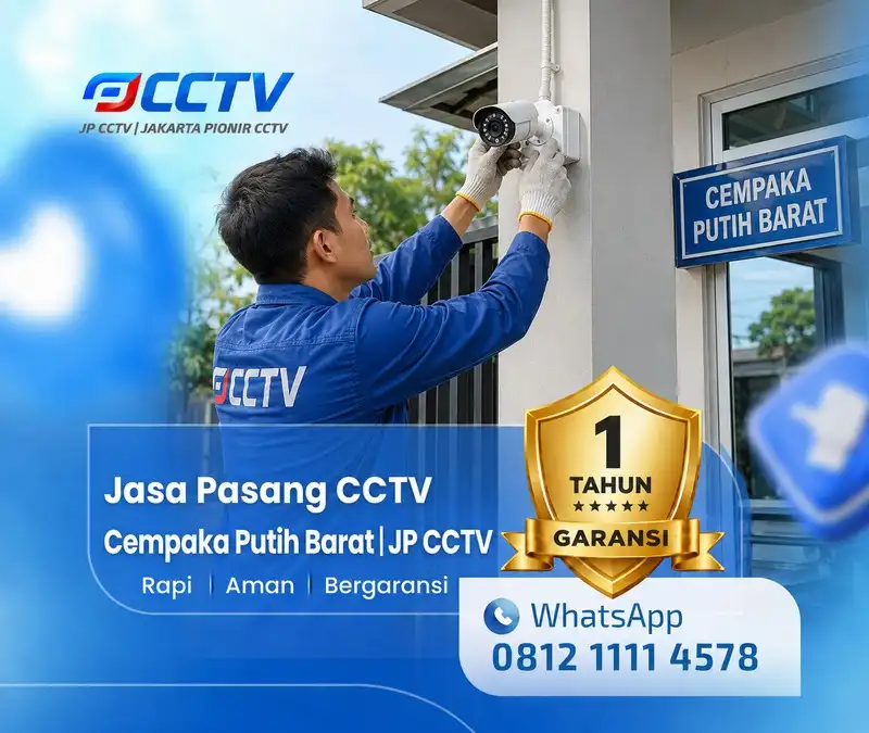 Teknisi JP CCTV melakukan pemasangan kamera CCTV di Cempaka Putih Barat