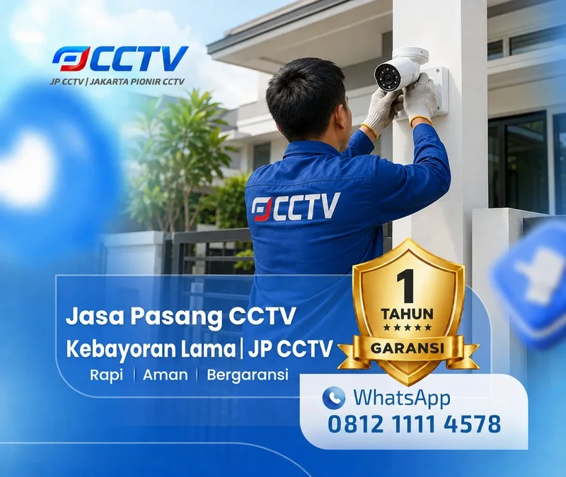 Teknisi Jasa Pasang CCTV Kebayoran Lama sedang melakukan instalasi