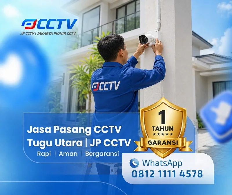 Teknisi JP CCTV melakukan pemasangan kamera CCTV di Tugu Utara