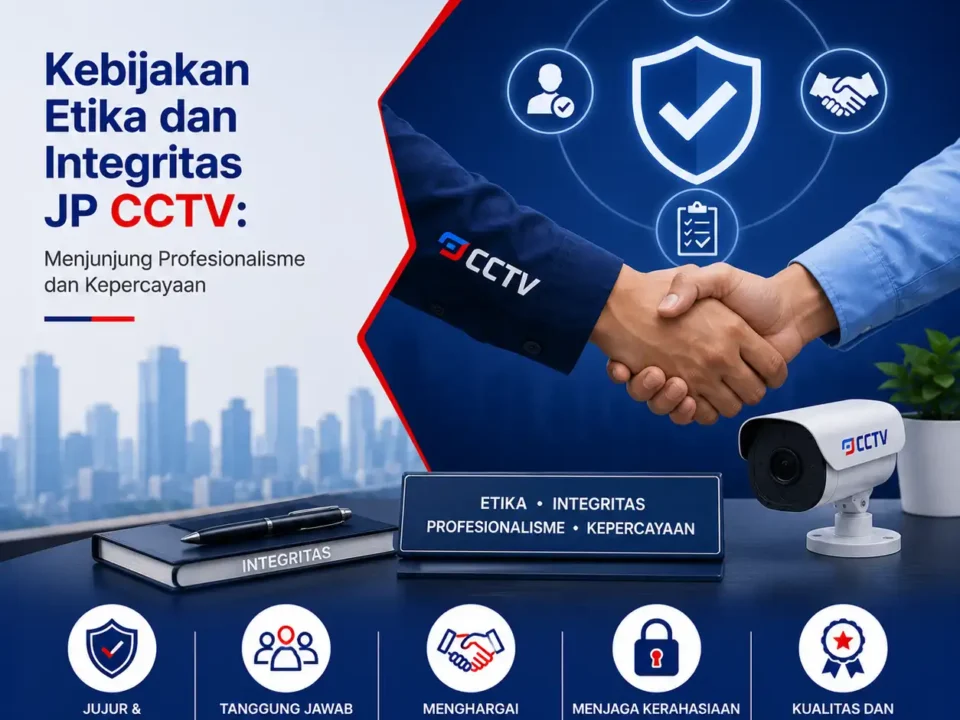 Kebijakan Etika dan Integritas JP CCTV dengan tema profesionalisme, integritas, transparansi, dan kepercayaan pelanggan