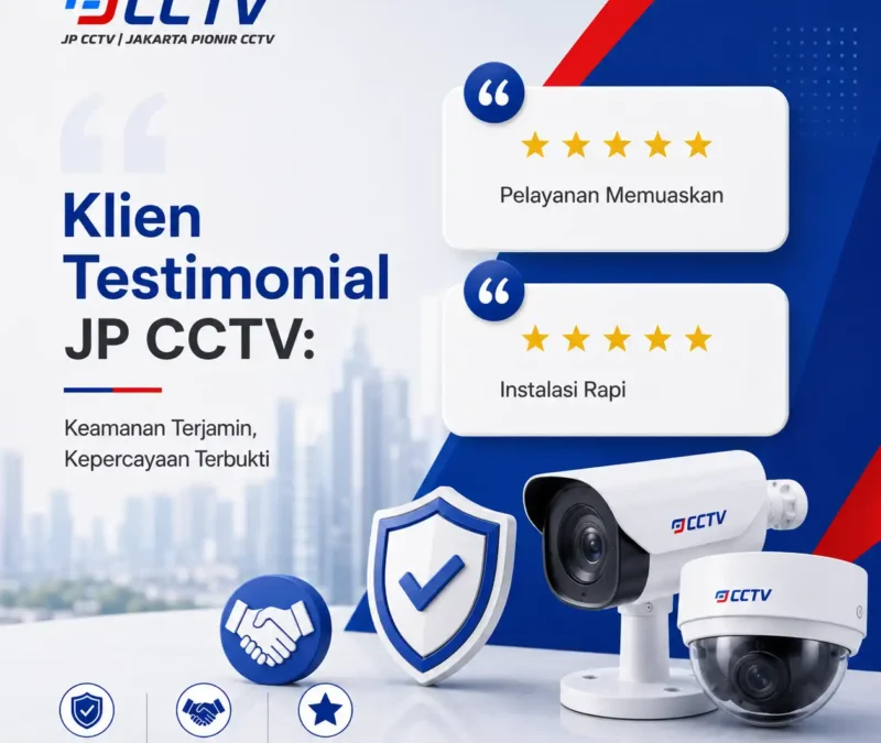 Flyer Klien Testimonial JP CCTV dengan tema keamanan terjamin dan kepercayaan terbukti